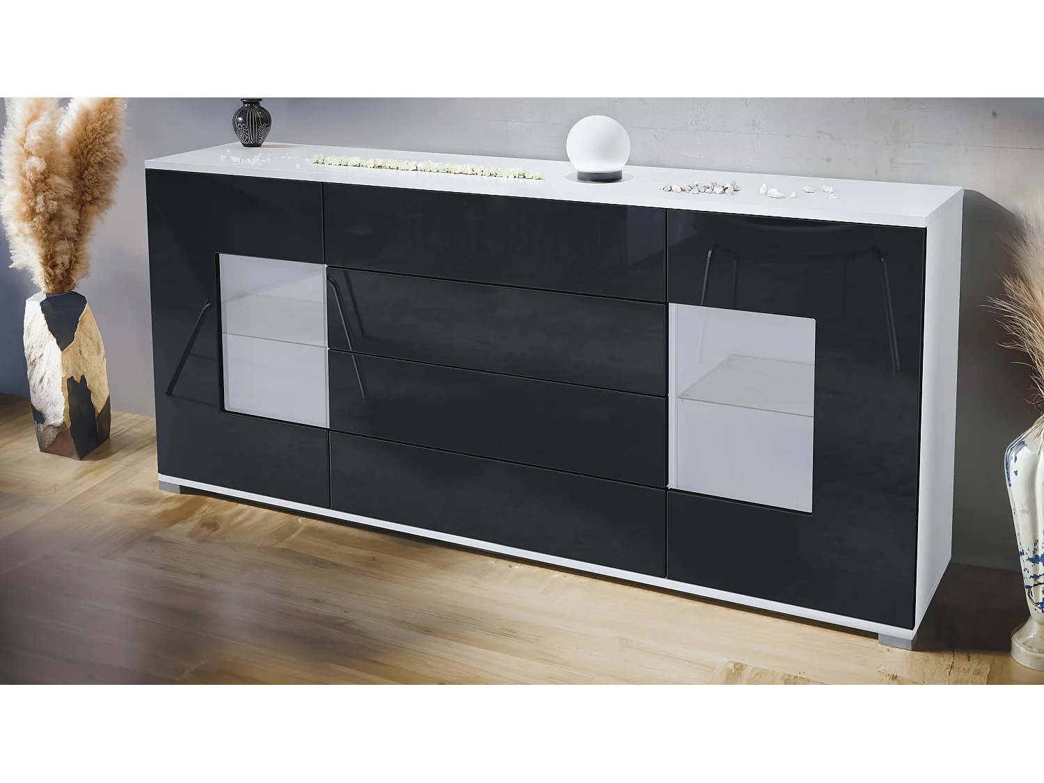 SIDEBOARD Grömitz Schwarz Hochglanz