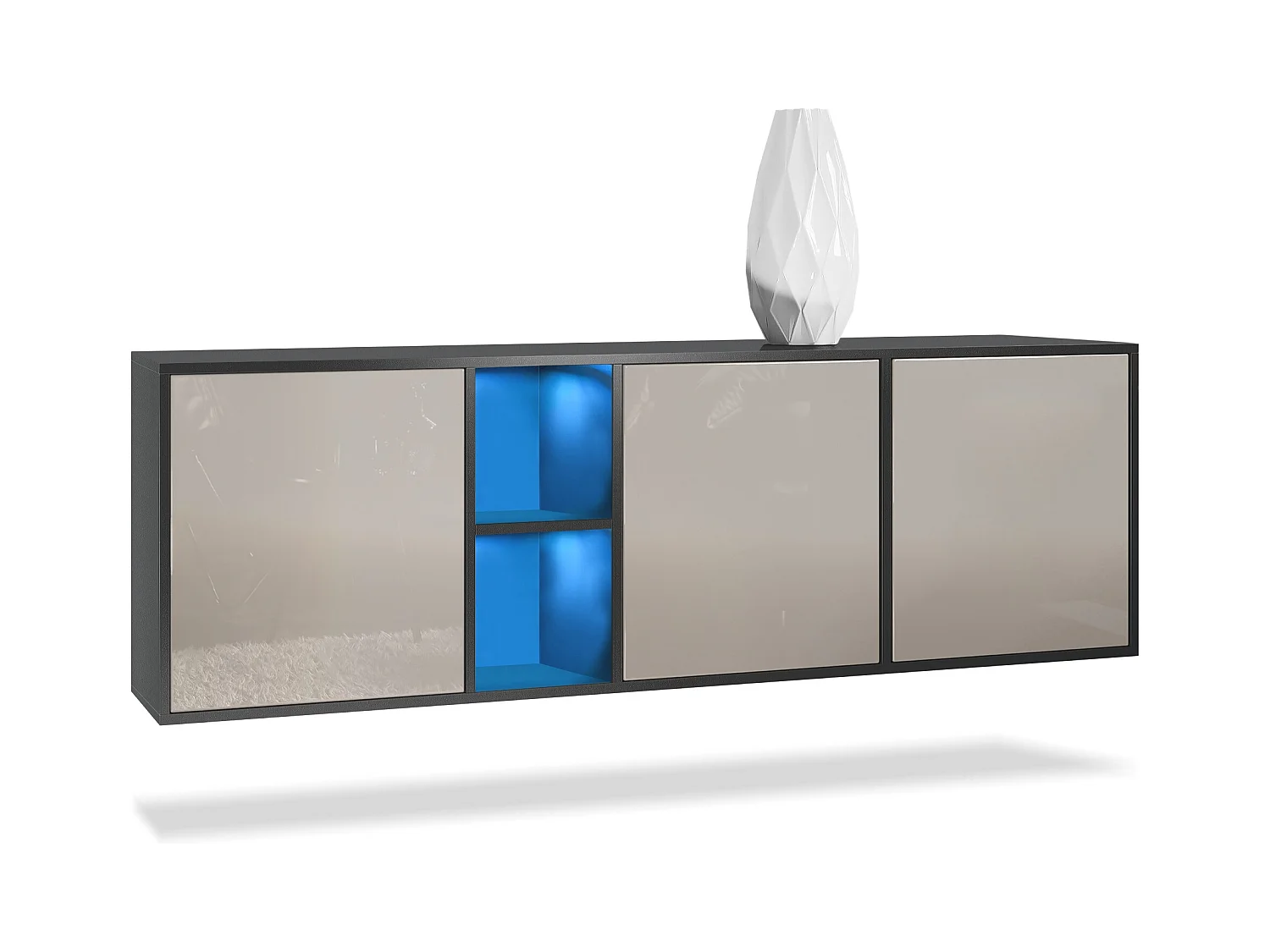 Commode Cuba - noir mat/gris sable haute brillance - Buffet moderne pour votre salon - (LxHxP) 182x53x35 cm