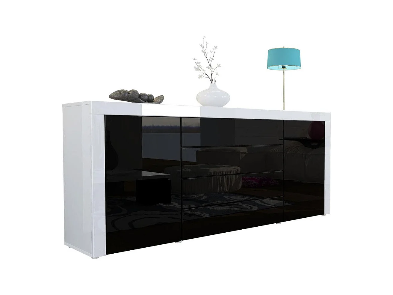 SIDEBOARD La Paz Schwarz Hochglanz / Weiß Hochglanz