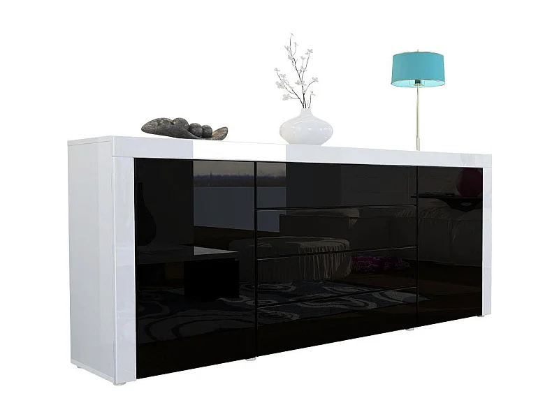 SIDEBOARD La Paz Schwarz Hochglanz / Weiß Hochglanz