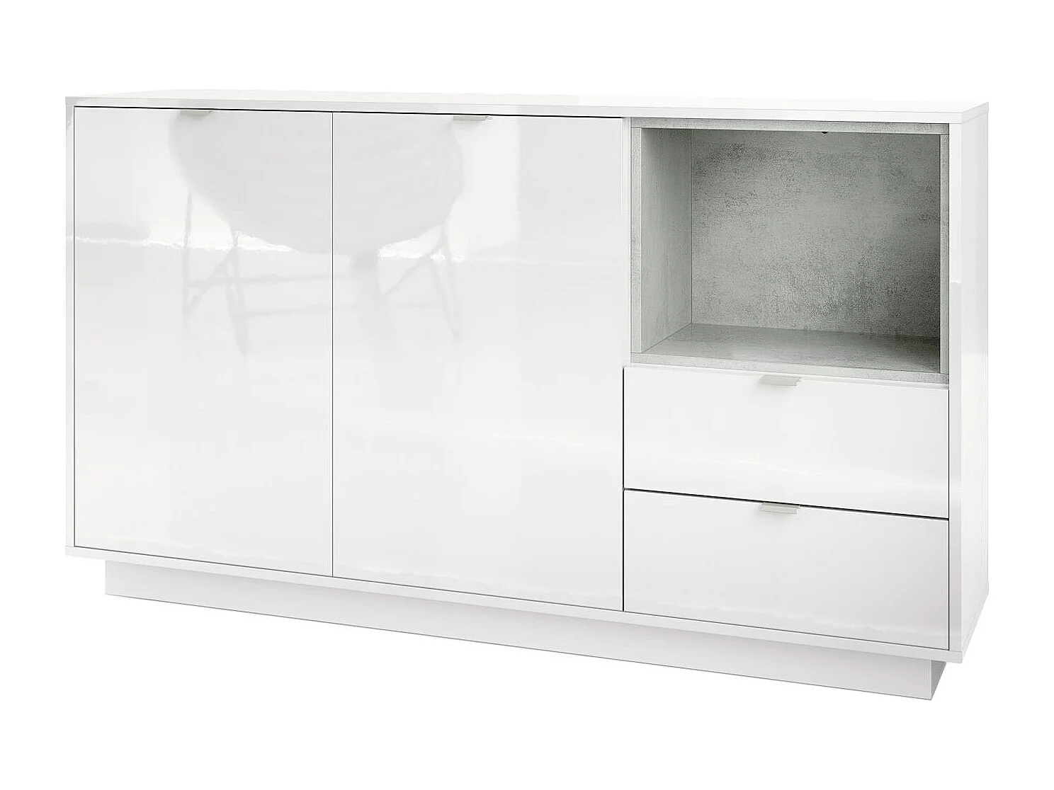 Credenza Metro, struttura in bianco lucido / frontale in bianco lucido con inserto in grigio ossido.