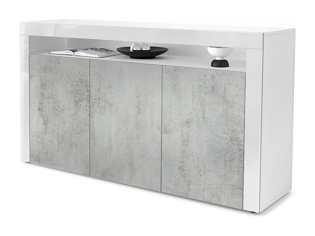 SIDEBOARD Valencia Beton Oxid Optik / Weiß Hochglanz