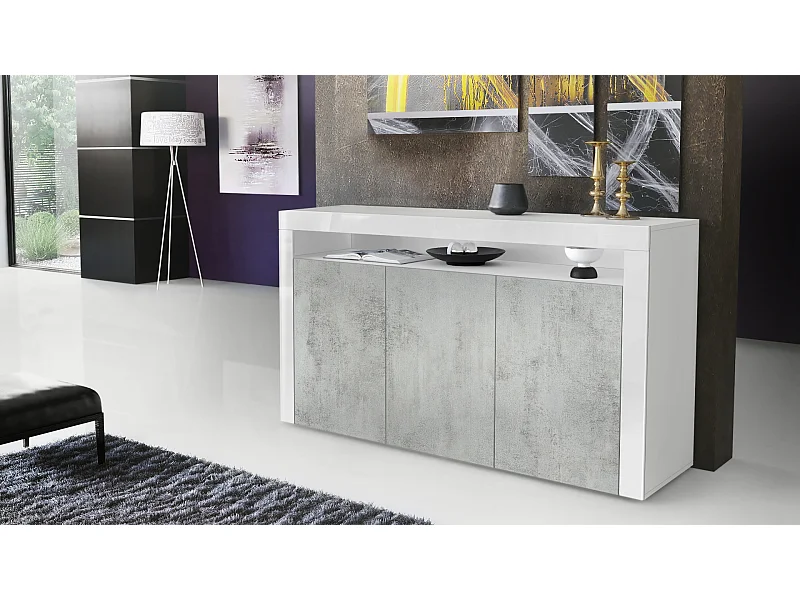 SIDEBOARD Valencia Beton Oxid Optik / Weiß Hochglanz