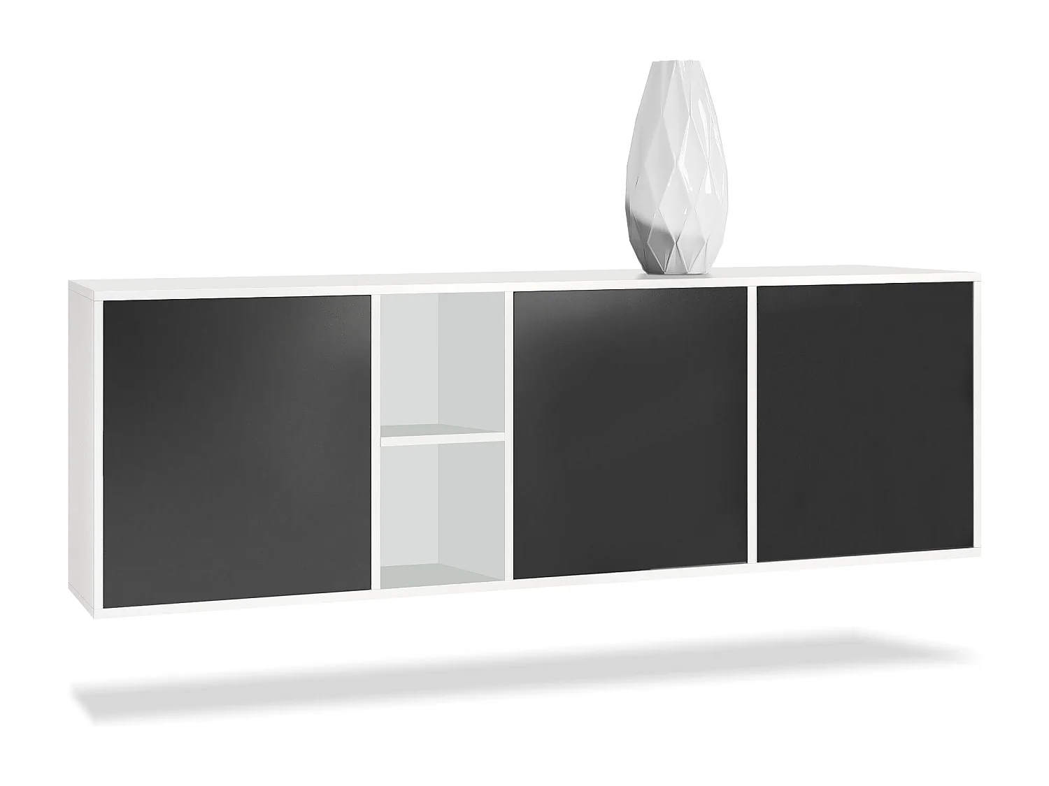 Vladon Cassettiera Cuba - bianco opaco/nero opaco - Credenza moderna per la zona giorno - (LxAxP) 182x53x35 cm