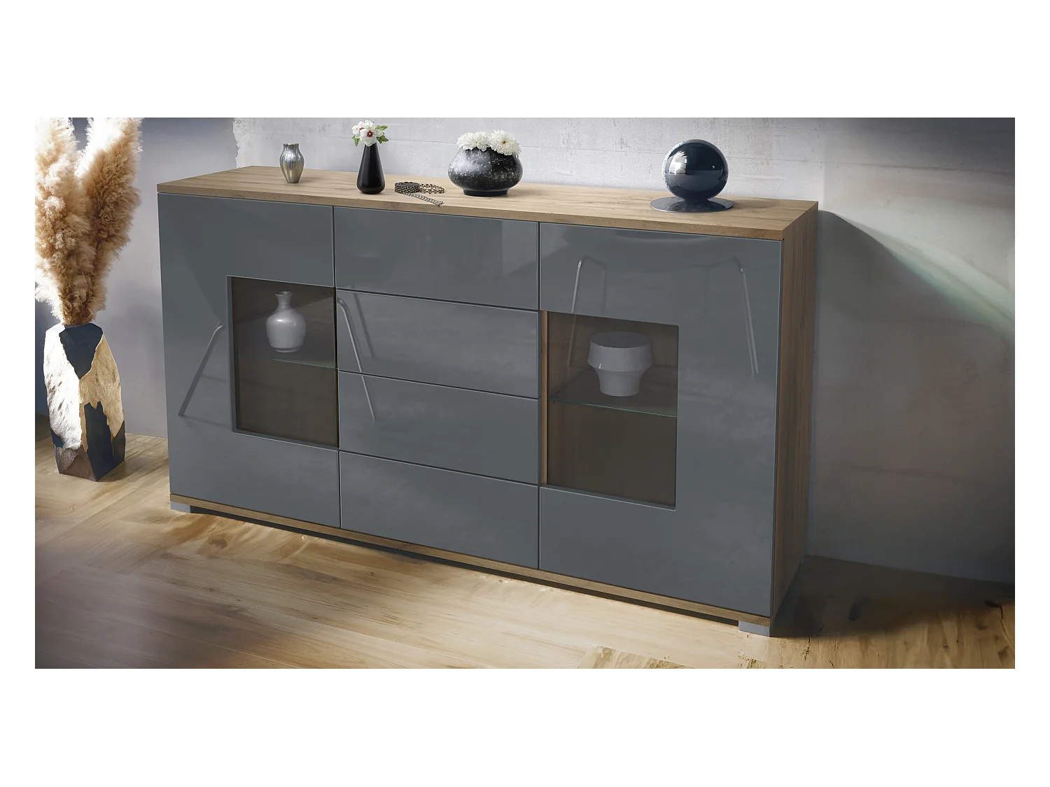 SIDEBOARD Grömitz Grau Hochglanz