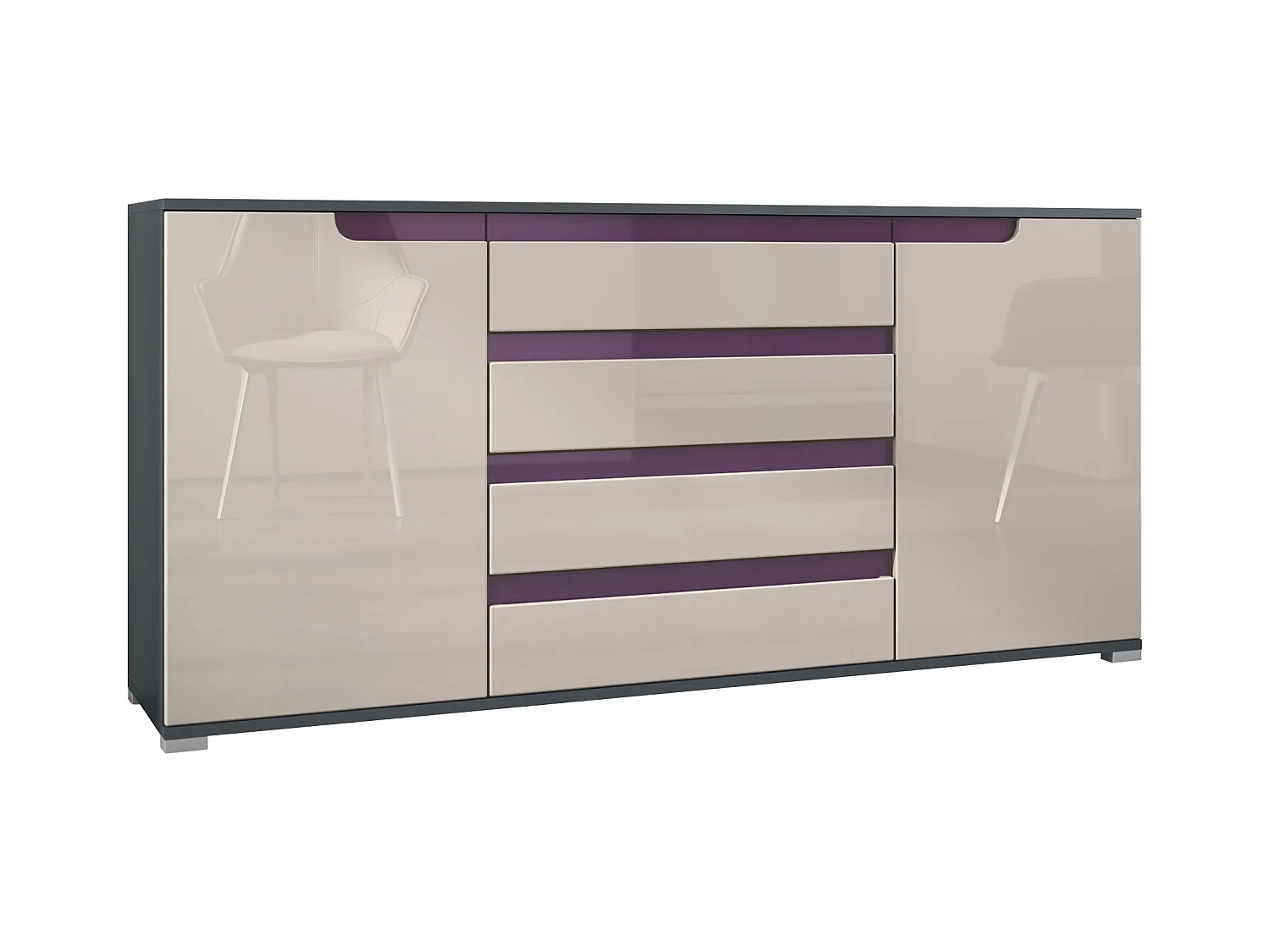 SIDEBOARD Sylt Sandgrau Hochglanz / Brombeer Hochglanz