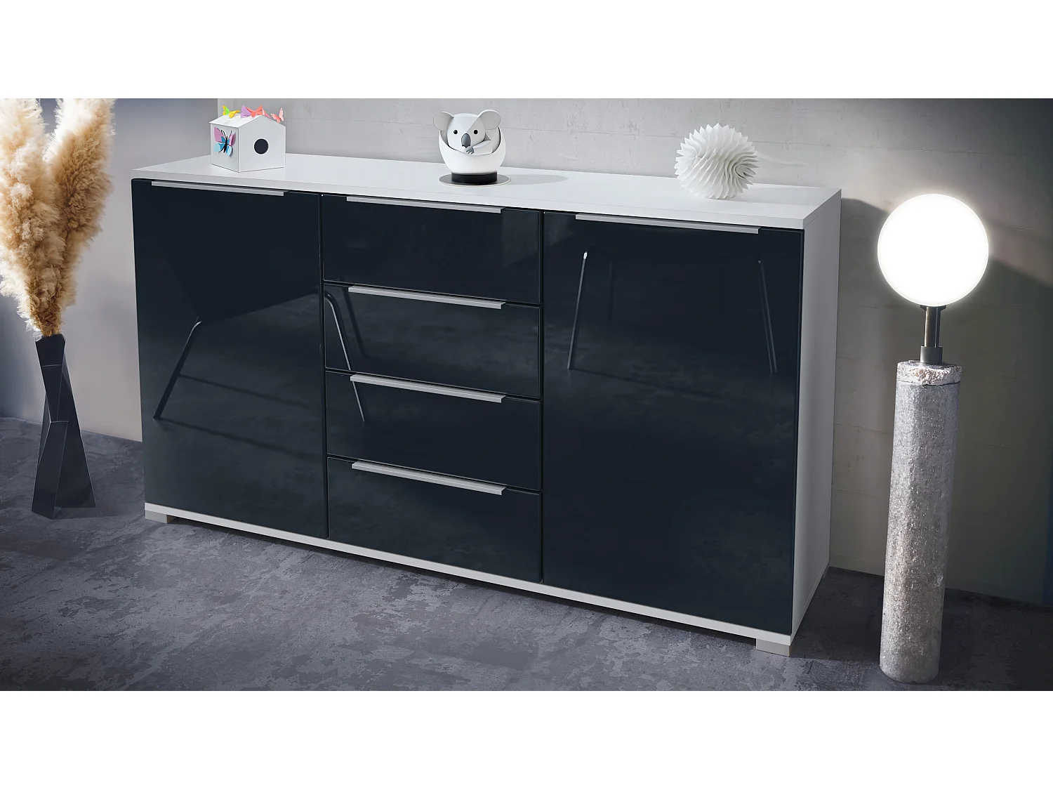 SIDEBOARD Linio Schwarz Hochglanz