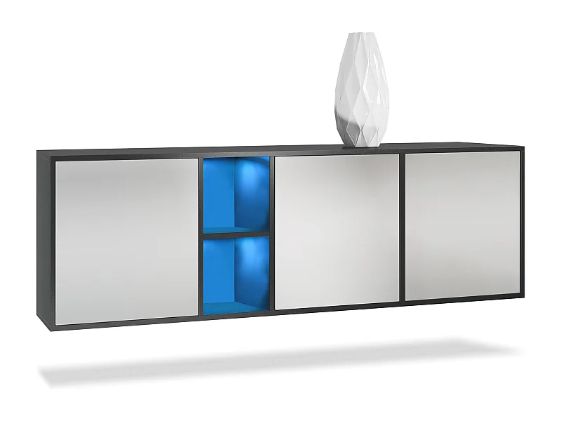 Vladon Cassettiera Cuba - nero opaco/grigio chiaro semilucido - Credenza moderna per la zona giorno - (LxAxP) 182x53x35 cm