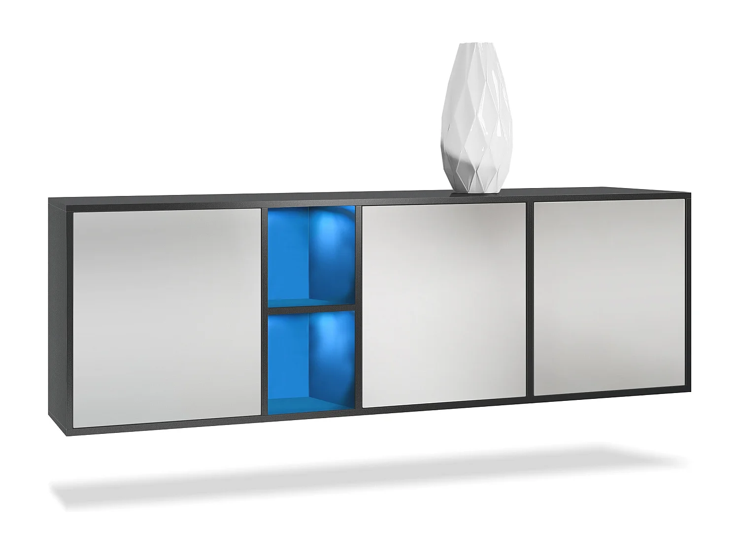 Vladon Cassettiera Cuba - nero opaco/grigio chiaro semilucido - Credenza moderna per la zona giorno - (LxAxP) 182x53x35 cm