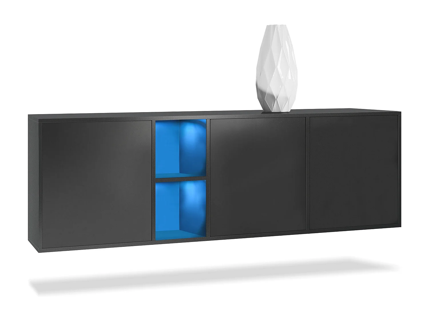 Vladon Cassettiera Cuba - nero opaco/nero opaco - Credenza moderna per la zona giorno - (LxAxP) 182x53x35 cm