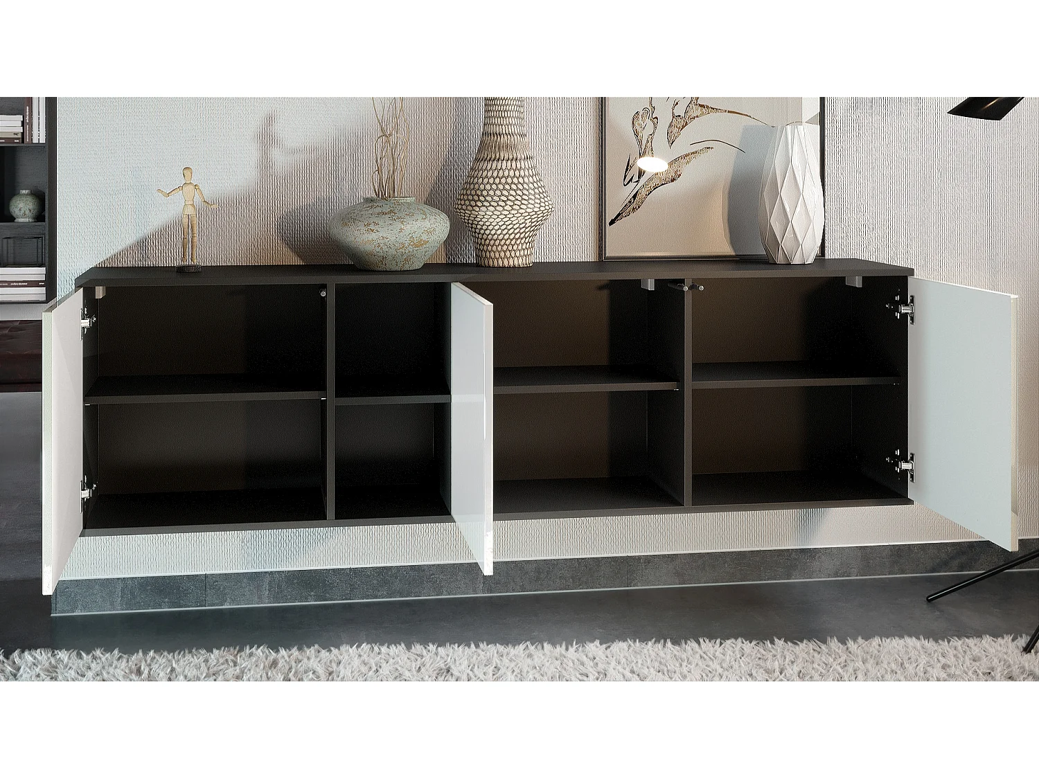 Vladon Cassettiera Cuba - nero opaco/nero opaco - Credenza moderna per la zona giorno - (LxAxP) 182x53x35 cm