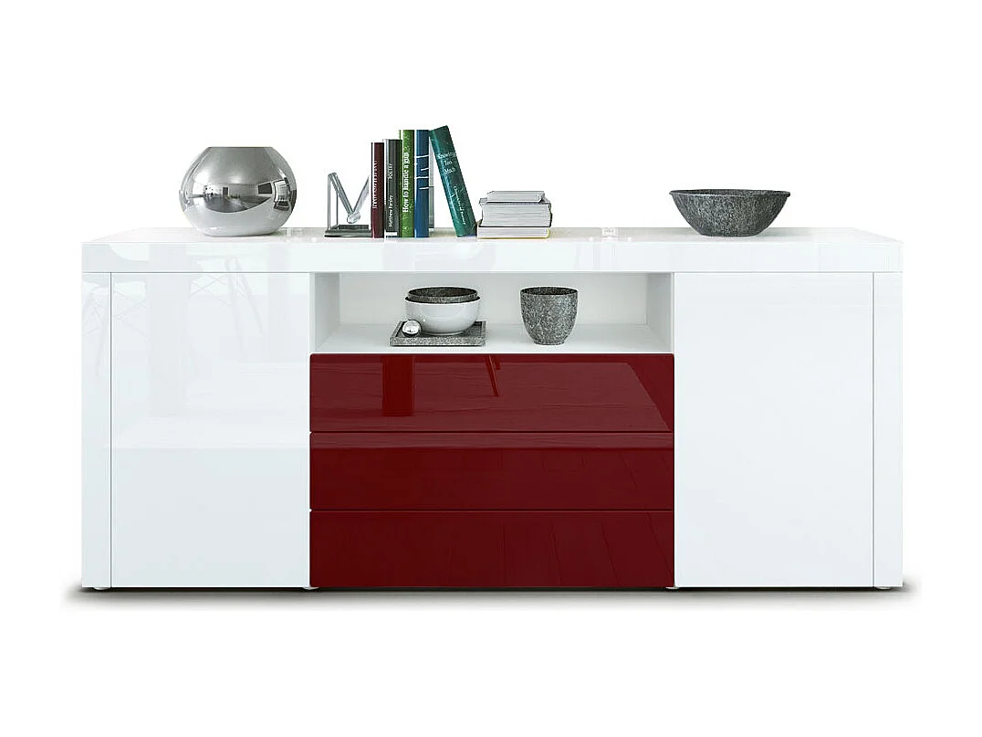 Vladon Sideboard Santiago, bianco lucido/bordeaux lucido - Modern chest of drawers for your living area - (WxHxD) 167 x 72 x 35 cm