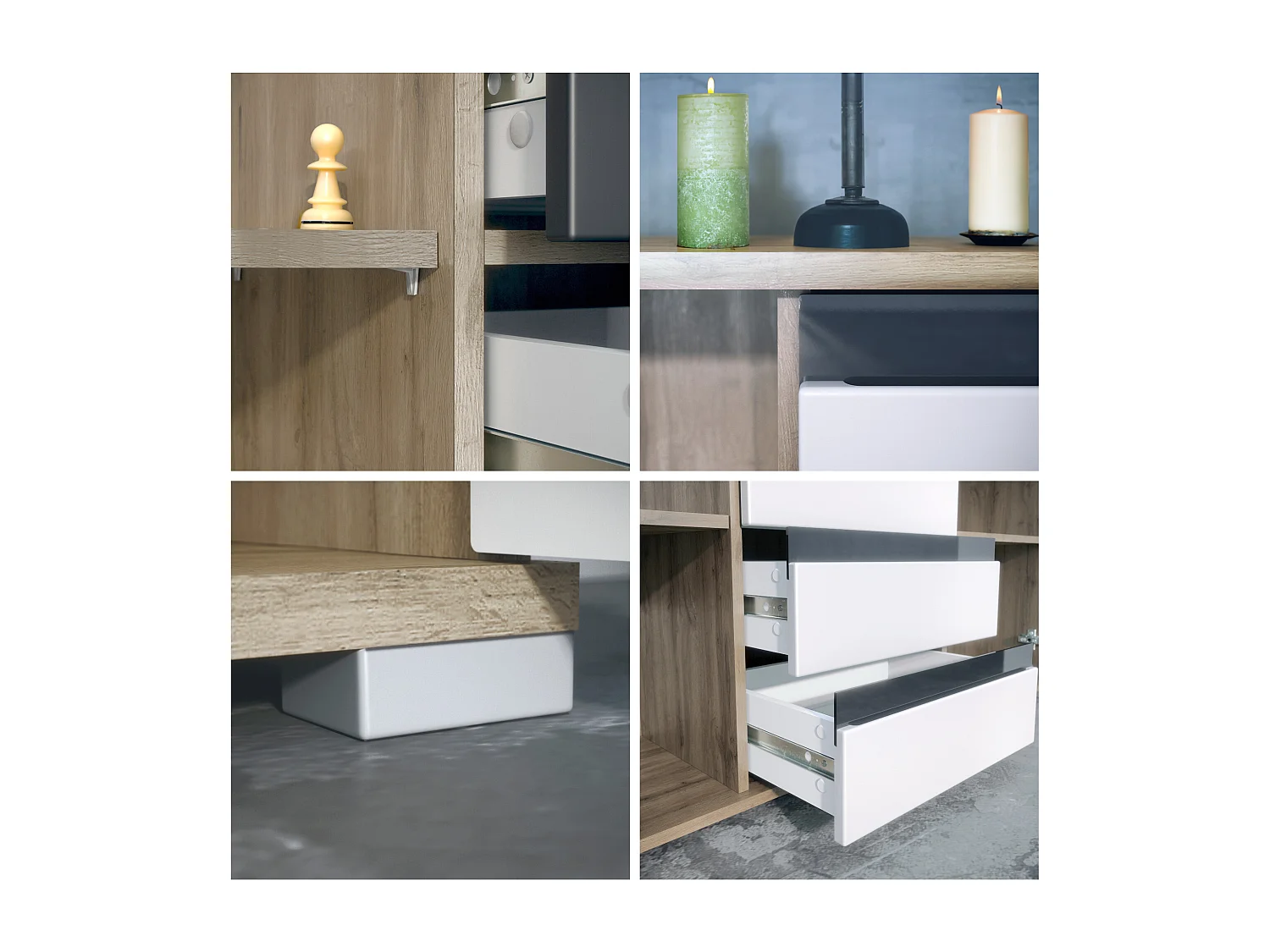 Credenza Cassettiera Sylt, struttura in nero opaco / frontale in bianco lucido con compensazioni in bianco lucido (139 x 72 x 35)