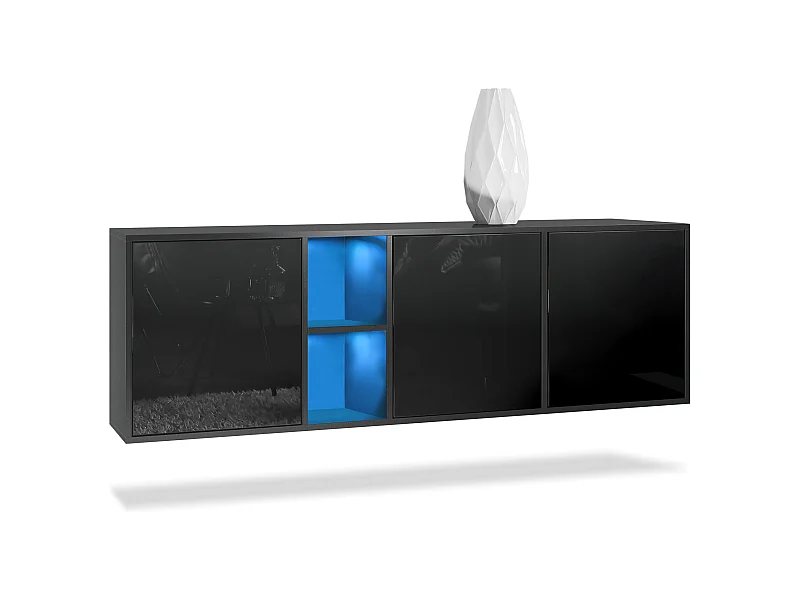SIDEBOARD Cuba Türen in Schwarz Hochglanz