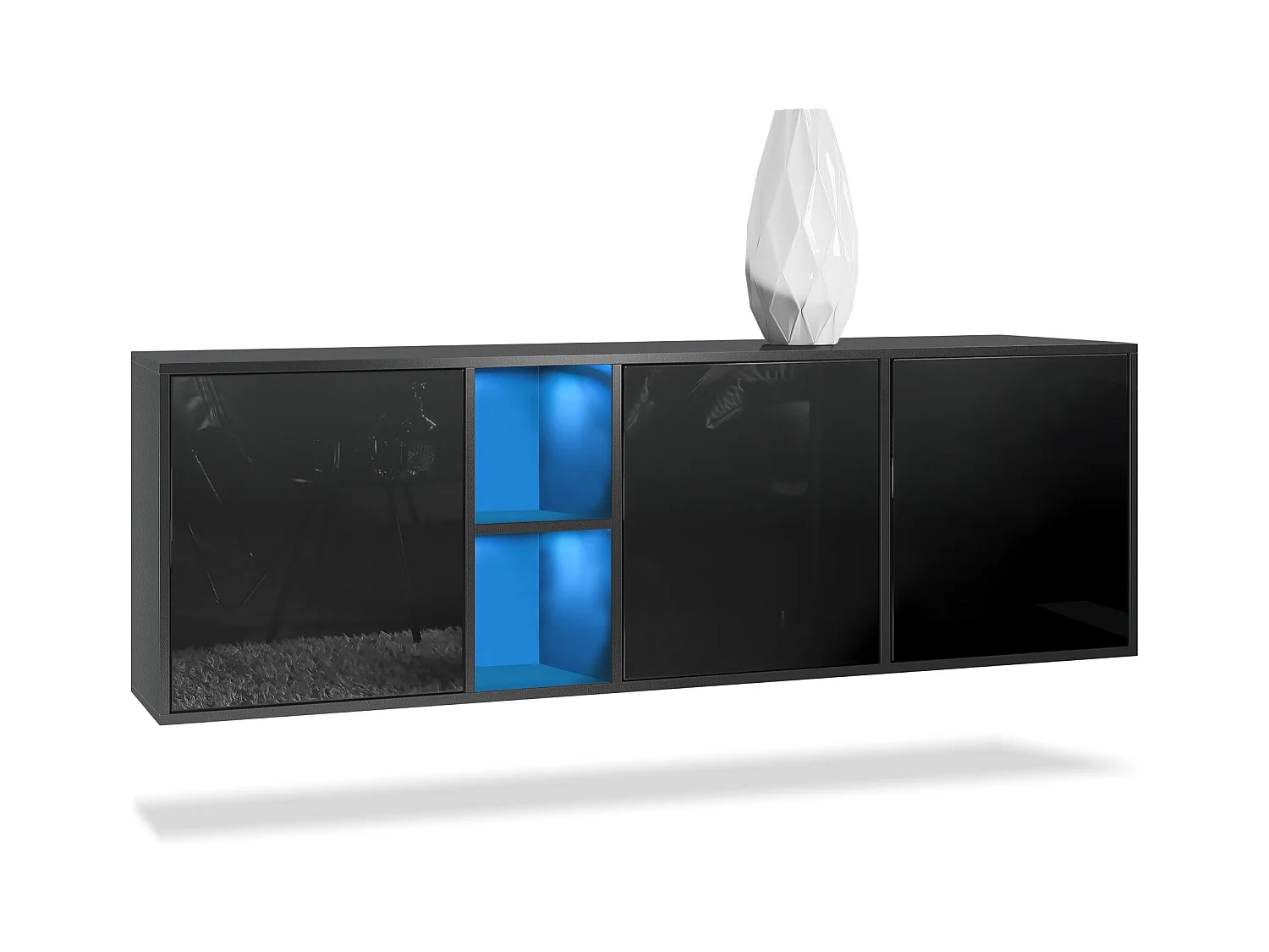 Commode Cuba - noir mat/noir haute brillance - Buffet moderne pour votre salon - (LxHxP) 182x53x35 cm