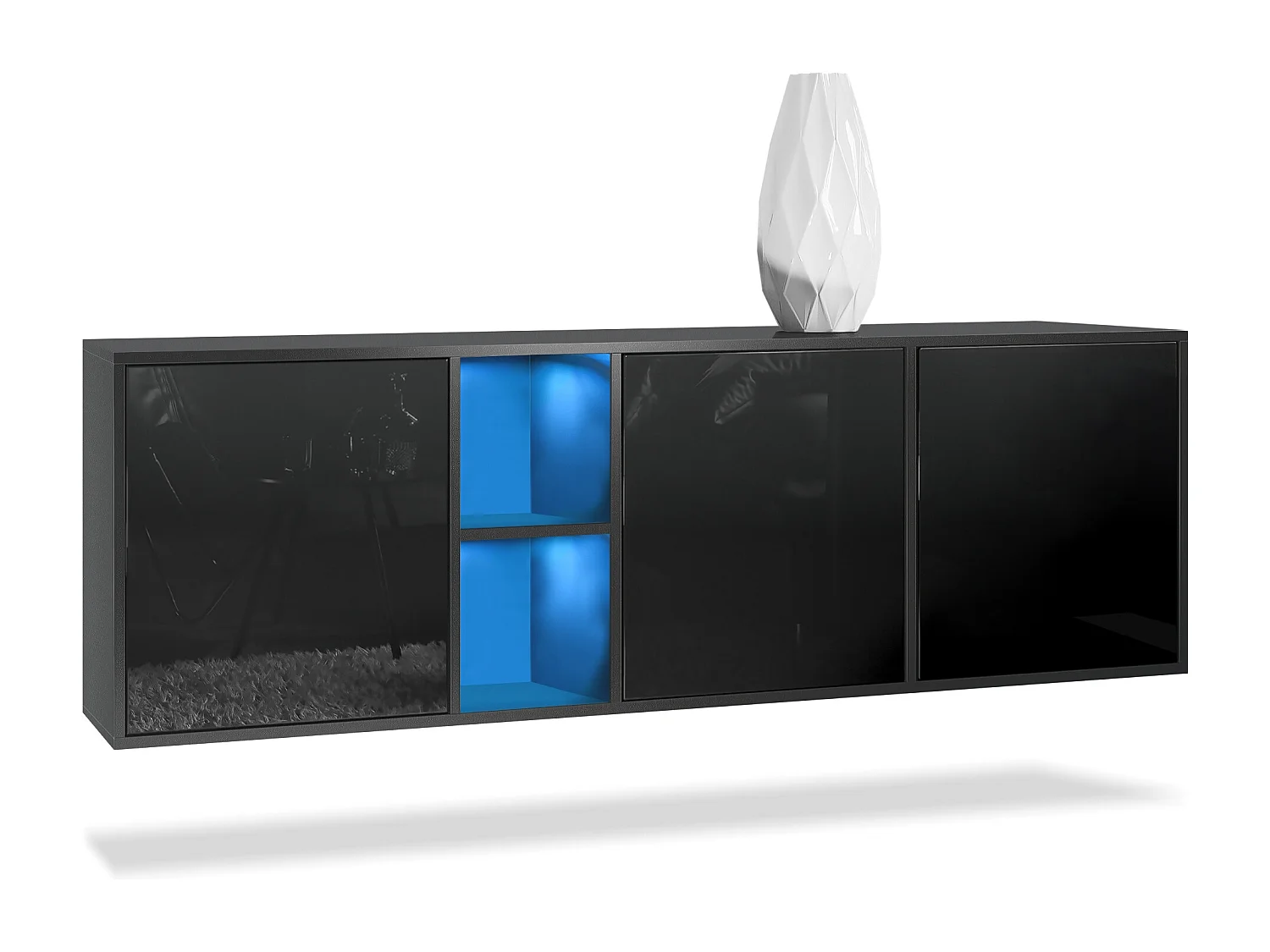 Vladon Cassettiera Cuba - nero opaco/nero lucido - Credenza moderna per la zona giorno - (LxAxP) 182x53x35 cm