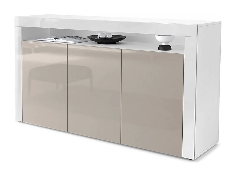 SIDEBOARD Valencia Sandgrau Hochglanz / Weiß Hochglanz