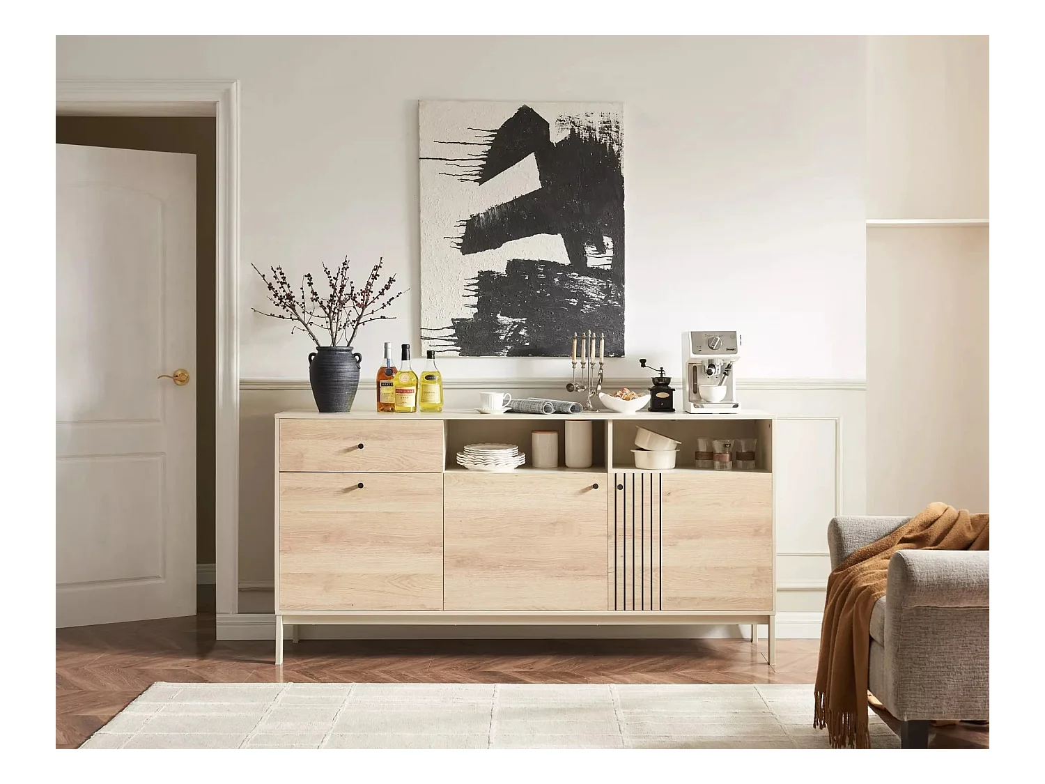 Buffet Frost/Portes battantes et tiroir/Blanc et Sonoma