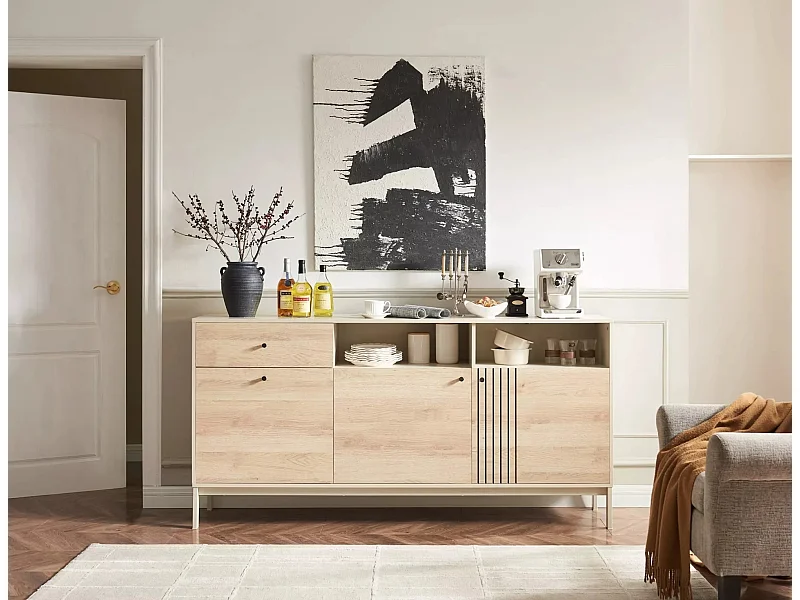 Buffet Frost/Portes battantes et tiroir/Blanc et Sonoma