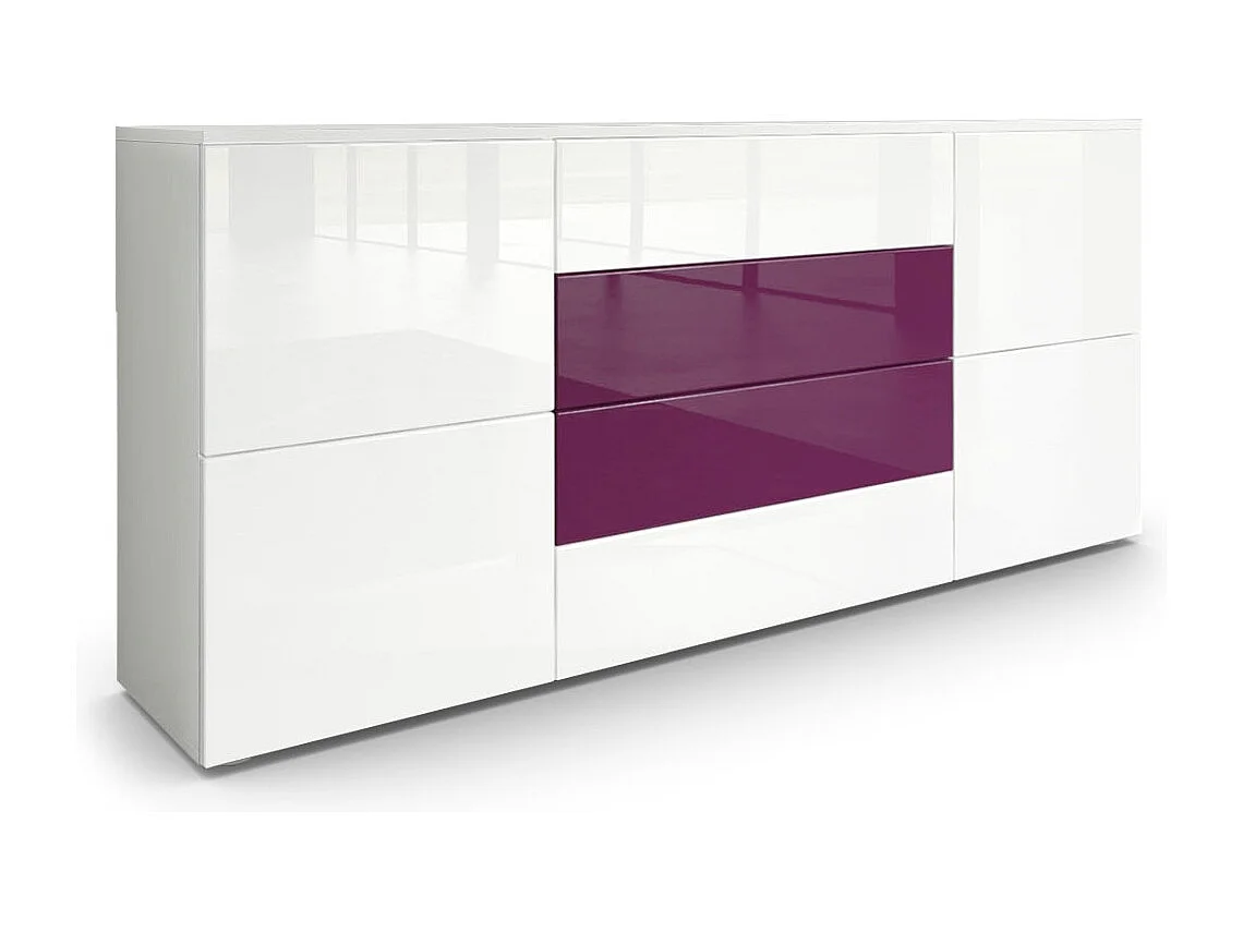 Madia  Rova, mobile con 4 ante e 4 cassetti, bianco opaco/bianco lucido/violetto-porpora (166 x 72 x 35 cm)