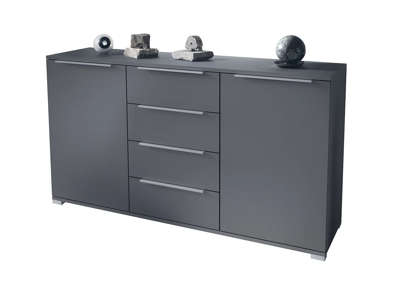 Buffet Linio V1, Enfilade avec 2 portes et 4 tiroirs, anthracite mat / anthracite mat (138,5 x 75,5 x 35 cm)