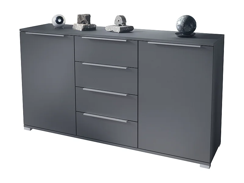 Buffet Linio V1, Enfilade avec 2 portes et 4 tiroirs, anthracite mat / anthracite mat (138,5 x 75,5 x 35 cm)