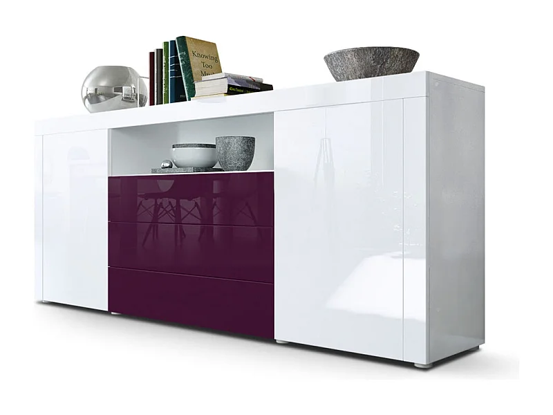 SIDEBOARD Santiago Weiß Hochglanz / Brombeer Hochglanz