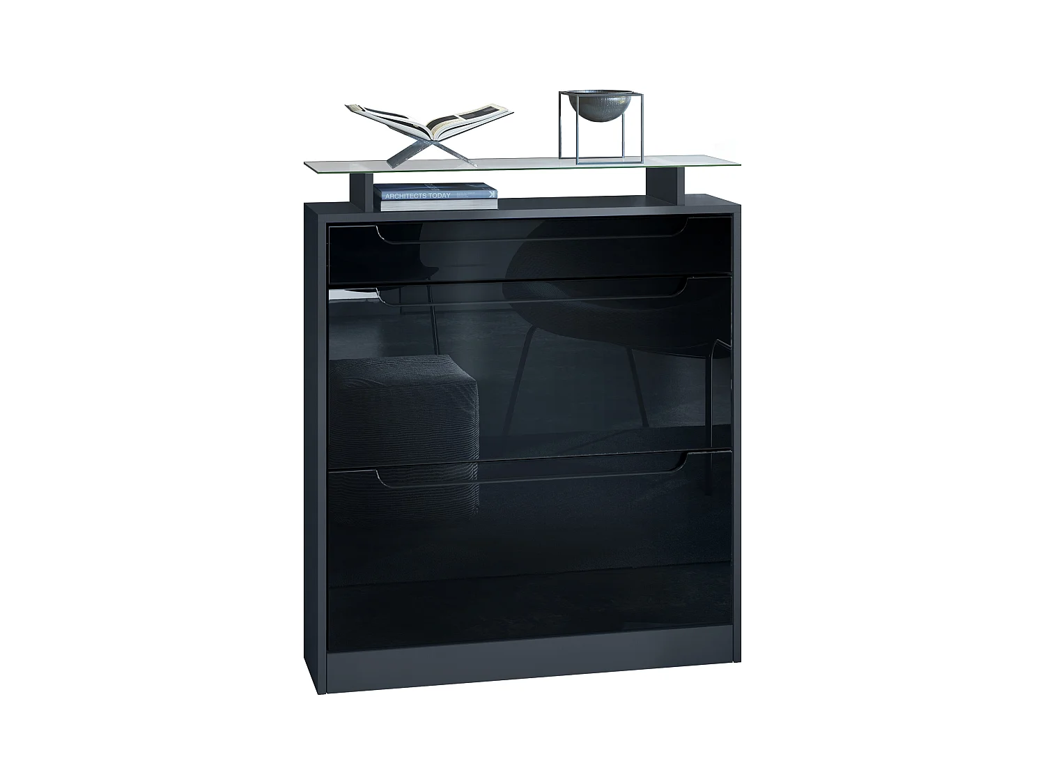 SCHUHSCHRANK Fiesta Fronten in Schwarz Hochglanz, Griffmulden in Schwarz Hochglanz