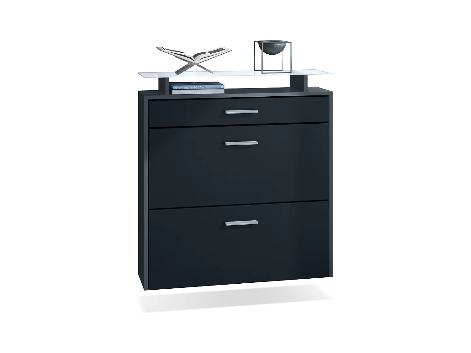 Armoire à chaussures Malea de , anthracite mat/noir mat y compris LED - basculeur à chaussures suspendu pour 16 paires de chaussures (89 x 96 x 23 cm)