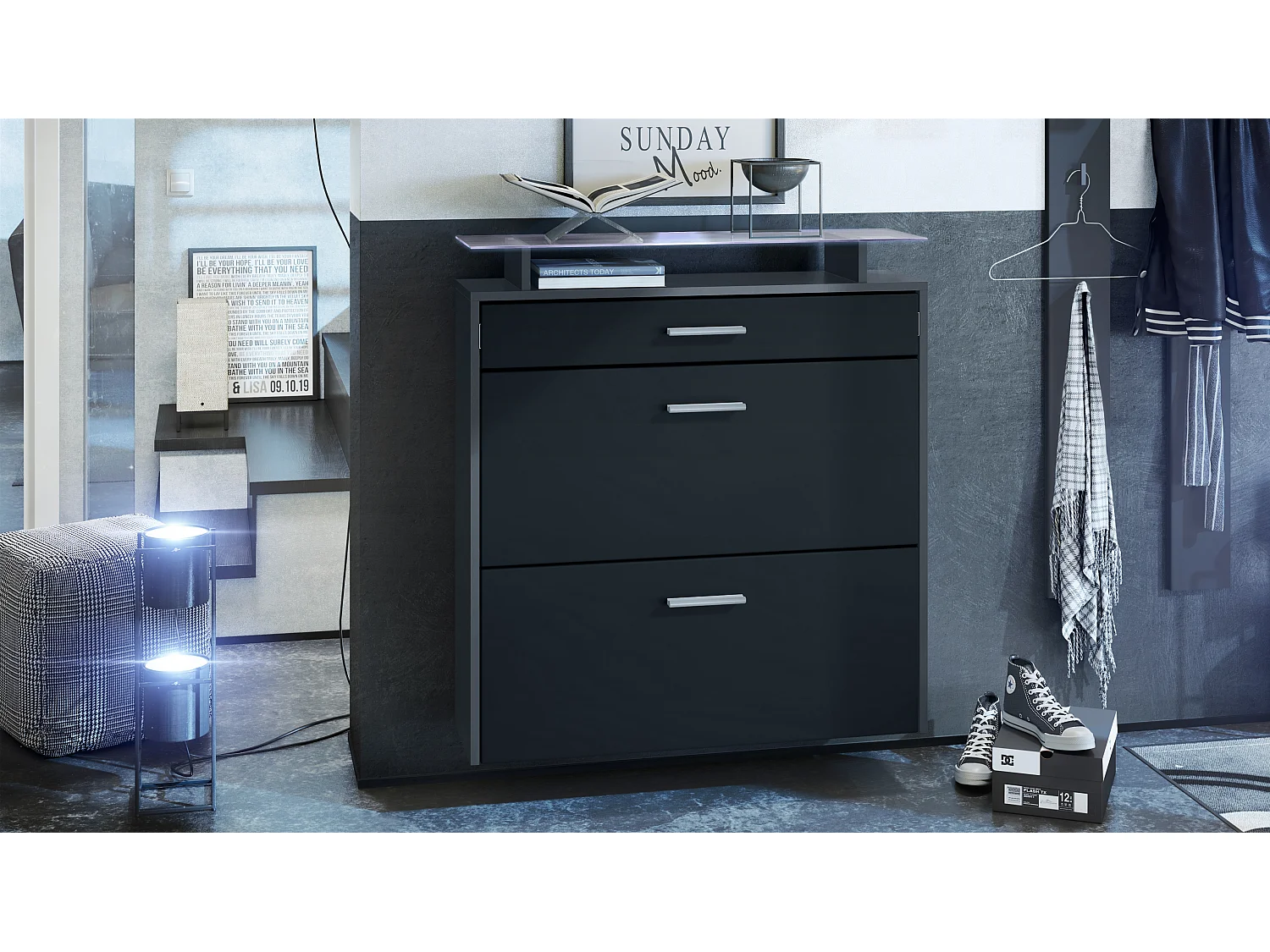 SCHUHSCHRANK Malea Fronten in Schwarz matt