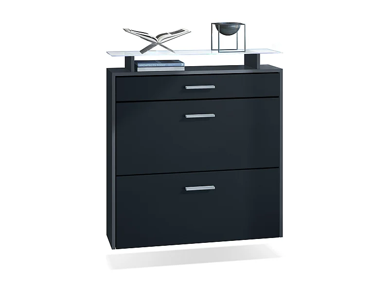 Armoire à chaussures Malea de , anthracite mat/noir mat y compris LED - basculeur à chaussures suspendu pour 16 paires de chaussures (89 x 96 x 23 cm)