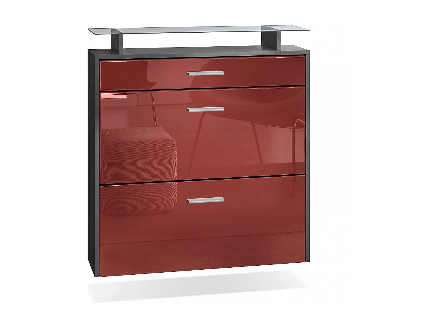 SCHUHSCHRANK Malea Fronten in Bordeaux Hochglanz