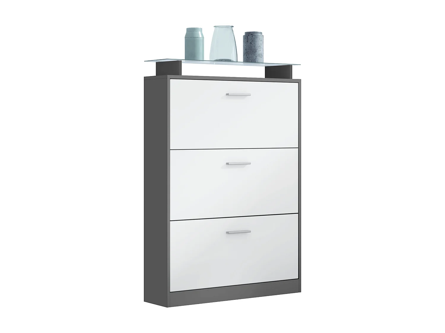 Armoire à chaussures Lavia, benne à chaussures pour 24 paires de chaussures avec 3 abattants et étagère en verre, / (89 x 128 x 23 cm)