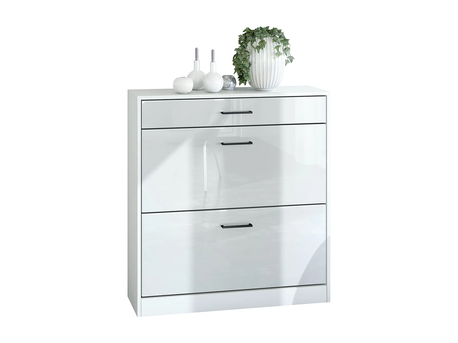 Mobiletto scarpiera Elvas 89 x 95,5 x 27 cm, Struttura in bianco opaco, frontale in bianco lucido.