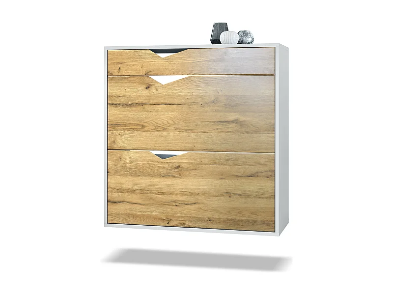 Zapatero Kolmio 85 x 87 x 33 cm, cuerpo en blanco mate, frentes en Roble natural | Amplia selección de colores