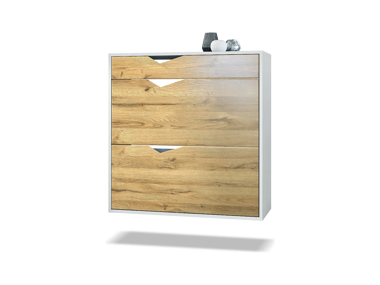 Armoire à chaussures Kolmio 85 x 87 x 33 cm, corps en blanc mat, façades en Chêne Nature | Grand choix de couleurs