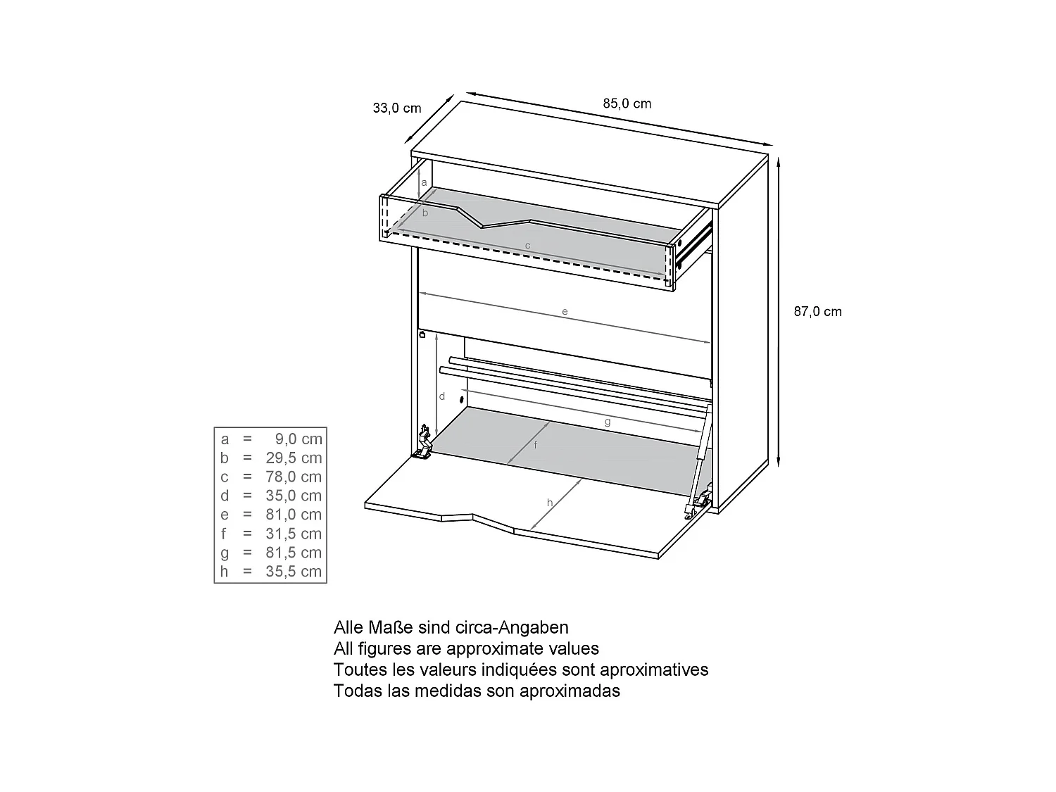 Armoire à chaussures Kolmio 85 x 87 x 33 cm, corps en blanc mat, façades en Chêne Nature | Grand choix de couleurs