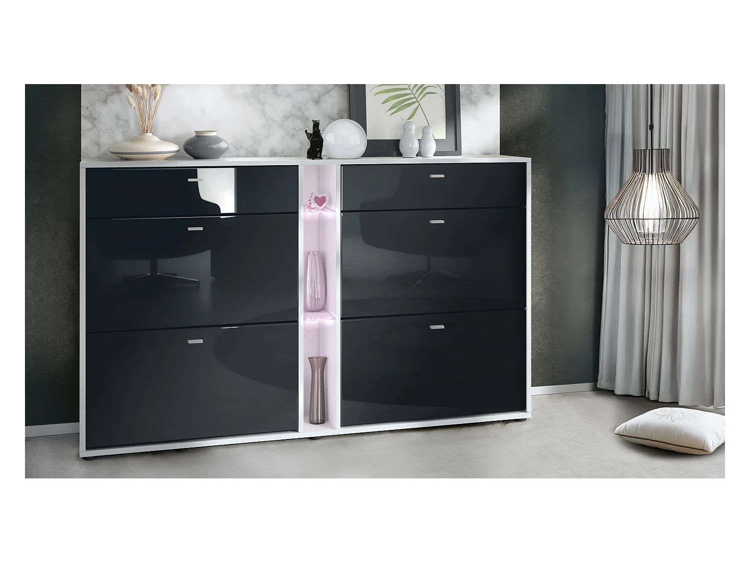 SCHUHSCHRANK Today Fronten in Schwarz Hochglanz