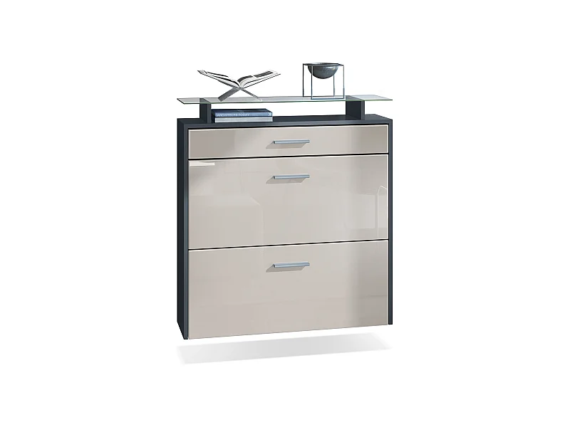 Armoire à chaussures Malea de , anthracite mat/gris sable haute brillance - basculeur à chaussures suspendu pour 16 paires de chaussures (89 x 96 x 23 cm)