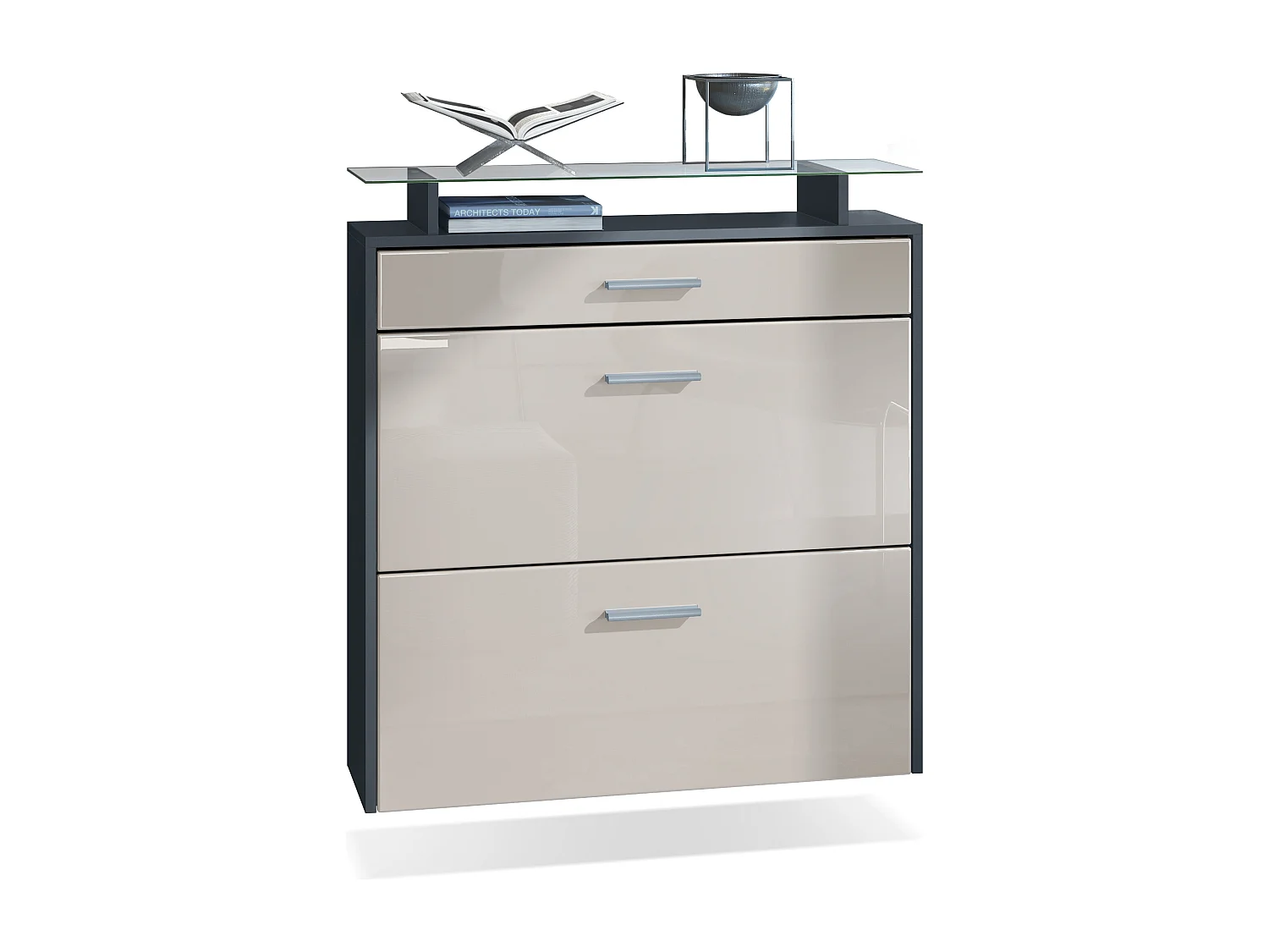 Scarpiera Vladon Malea, antracite opaco /grigio sabbia lucido - carrello appeso per 16 paia di scarpe (89 x 96 x 23 cm)