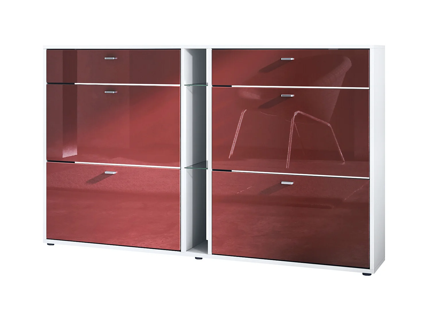 Meuble à chaussures à bascule Today 155,5 x 95 x 28 cm, corps en Blanc mat, façades en bordeaux haute brillance