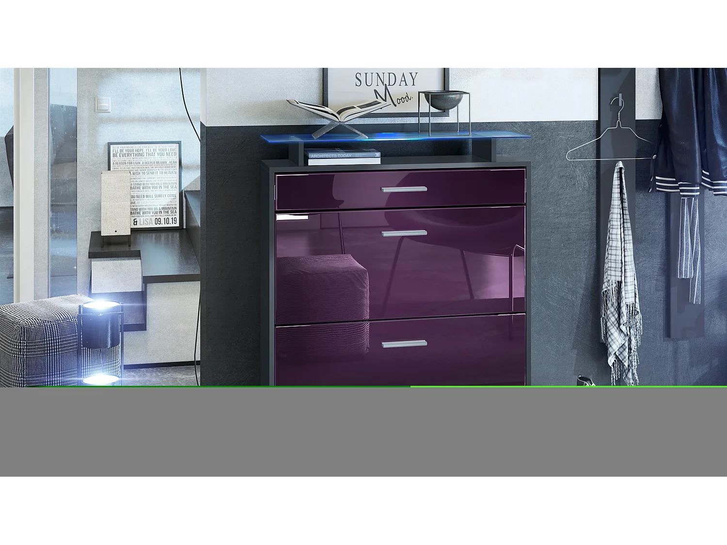 SCHUHSCHRANK Malea Fronten in Brombeer Hochglanz