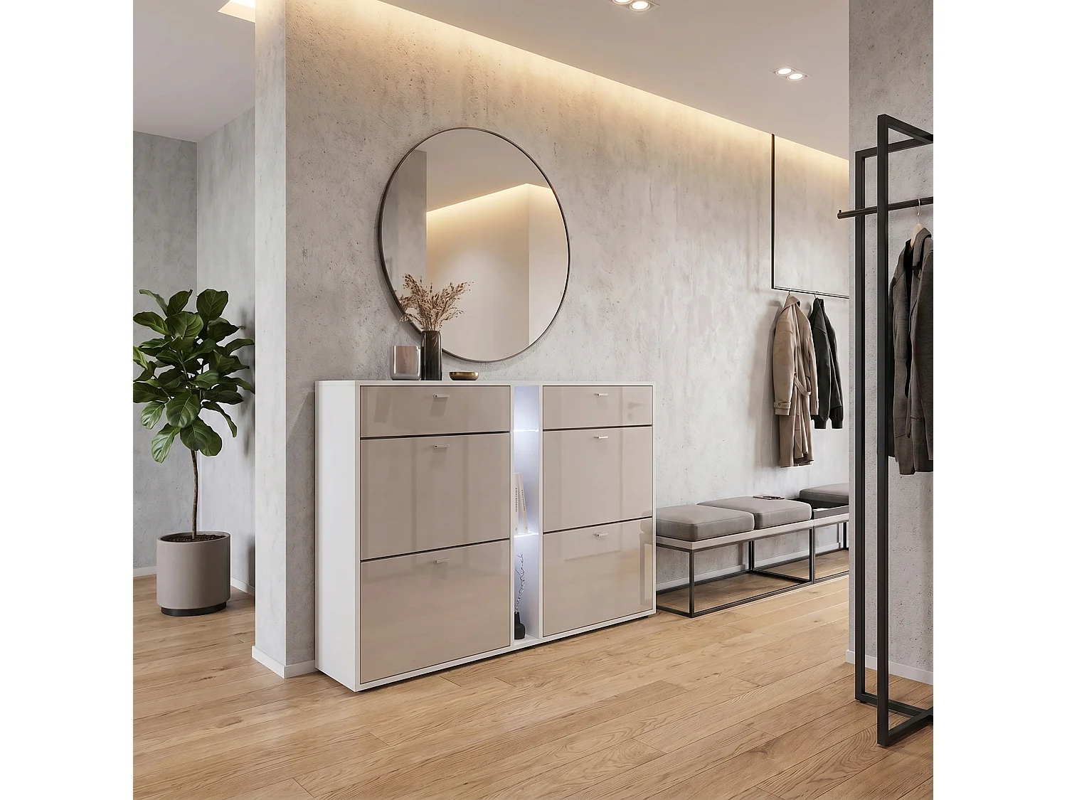 SCHUHSCHRANK Today Fronten in Sandgrau Hochglanz