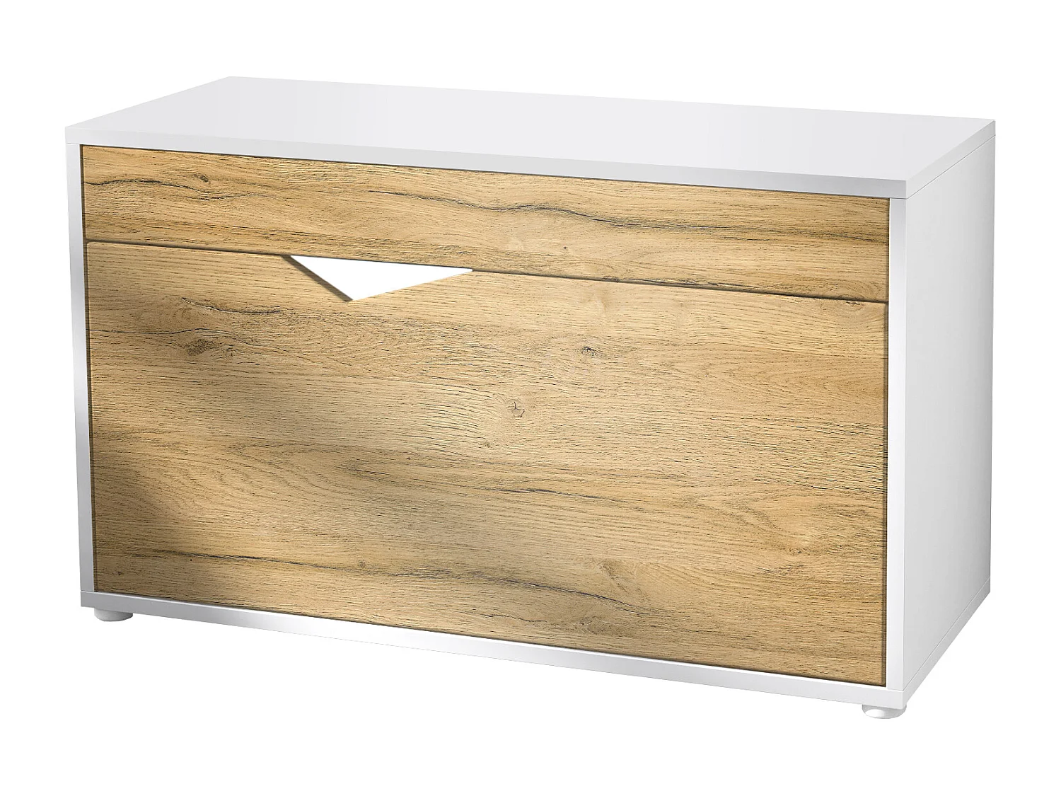 Banc à Chaussures Kolmio, Banc d'Assise pour 8 Paires de Chaussures, Étagère à Chaussures avec Siège, blanc mat/chêne nature (85 x 50 x 33 cm)