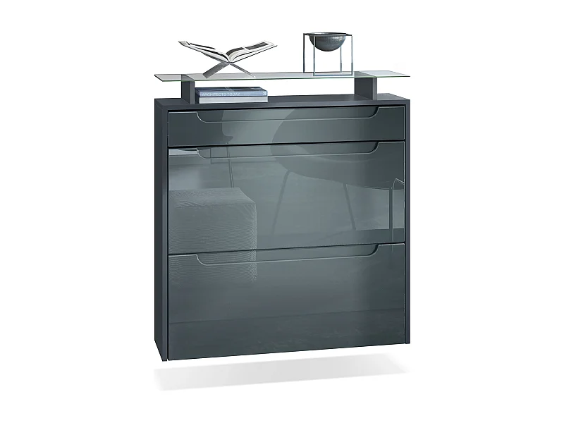 SCHUHSCHRANK Annie Fronten in Grau Hochglanz, Griffmulden in Grau Hochglanz