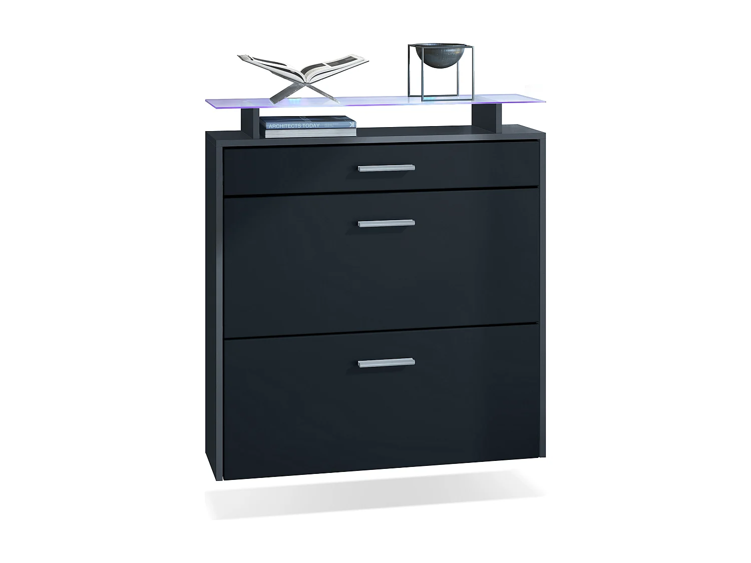 Armoire à chaussures Malea de , anthracite mat/noir mat y compris LED - basculeur à chaussures suspendu pour 16 paires de chaussures (89 x 96 x 23 cm)