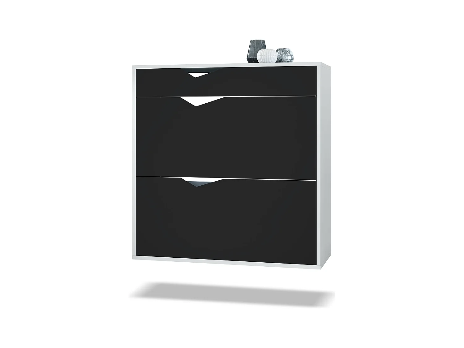 Armoire à chaussures Kolmio 85 x 87 x 33 cm, corps en blanc mat, façades en Noir mat | Grand choix de couleurs