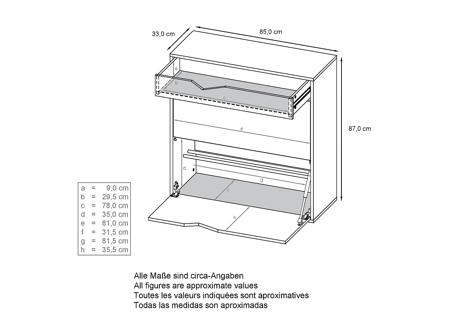 Armoire à chaussures Kolmio 85 x 87 x 33 cm, corps en blanc mat, façades en Noir mat | Grand choix de couleurs