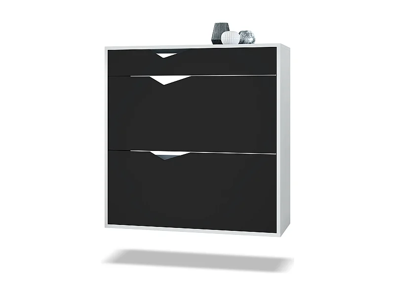 Armoire à chaussures Kolmio 85 x 87 x 33 cm, corps en blanc mat, façades en Noir mat | Grand choix de couleurs