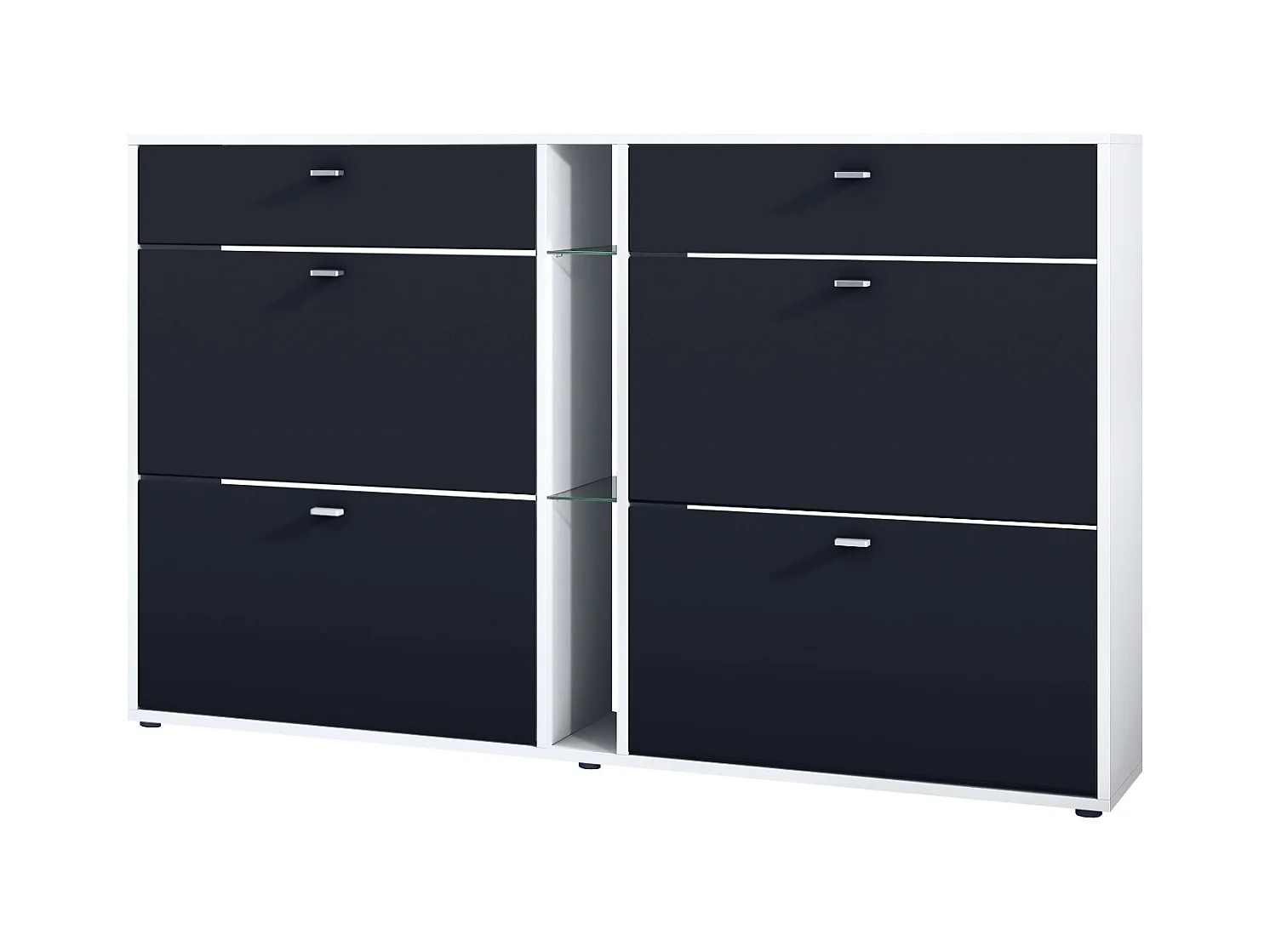 Meuble à chaussures à bascule Today 155,5 x 95 x 28 cm, corps en Blanc mat, façades en noir mat